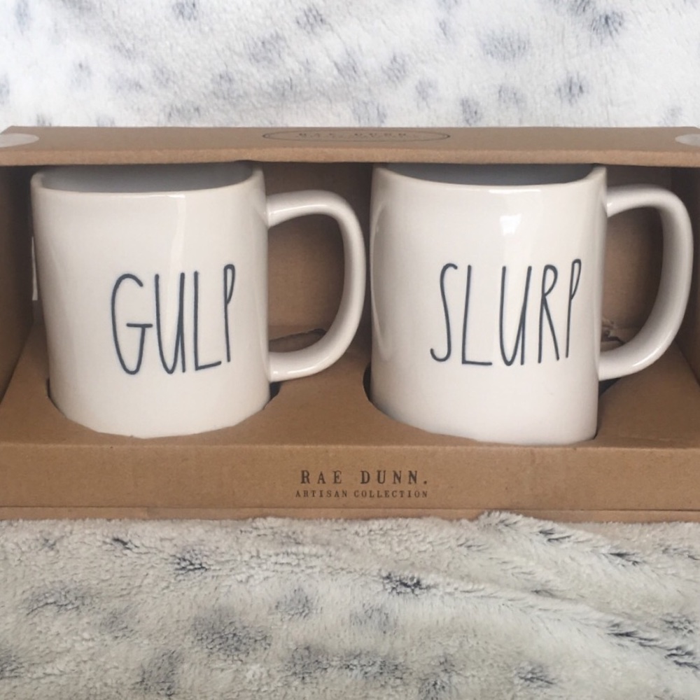 Rae Dunn 2 Piece Mug Set HTF LL GULP SLURP